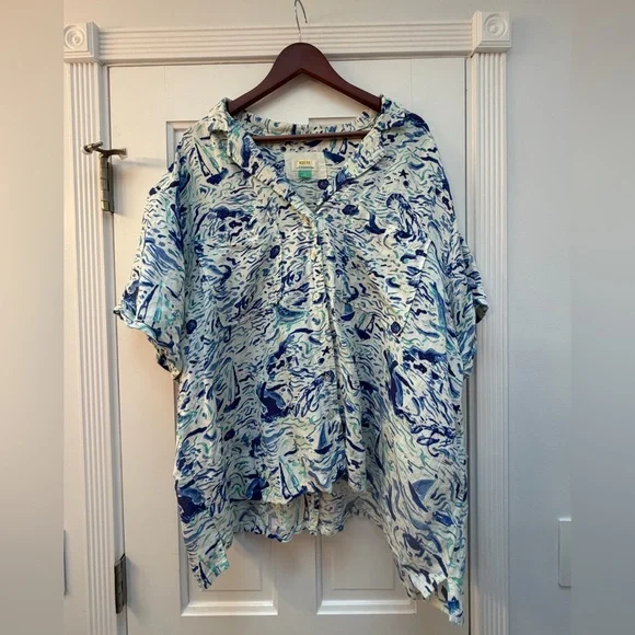 Maeve Blue and White Swirl Top - Picture 1 of 5